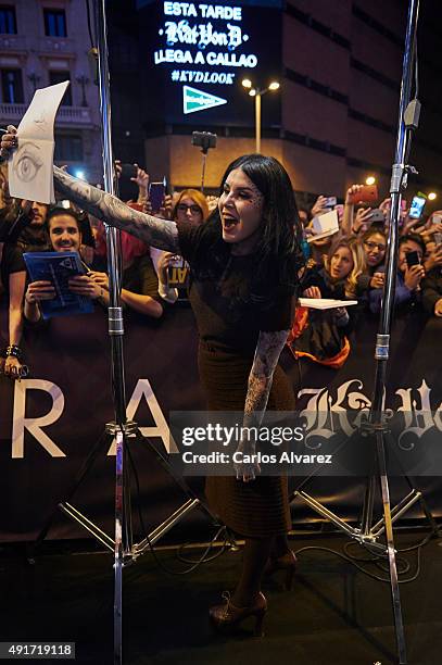 Tattoo Artist Kat Von D presents her new Make Up Collection "Kat Von D Beauty" at the Callao cinema on October 7, 2015 in Madrid, Spain.