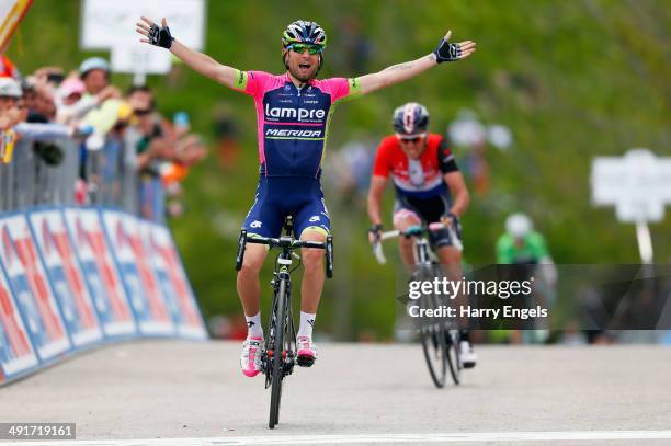 Diego Ulissi of Italy and Lampre-Merida celebrates winning the eighth stage of the 2014 Giro d'Italia, a 179km medium mountain stage between Foligno...