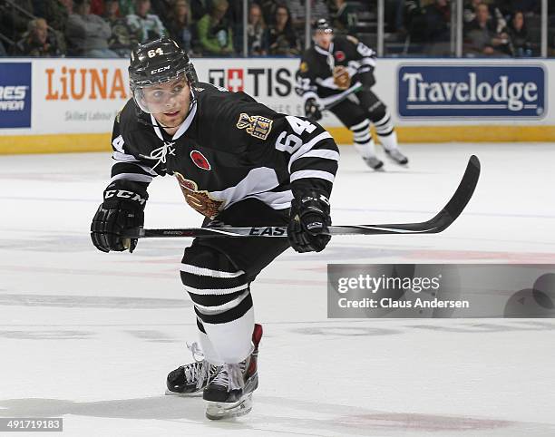 Ryan Rupert of the London Knights skates against the Val'Dor Foreurs in Game One of the 2014 Mastercard Memorial Cup at Budweiser Gardens on May 16,...