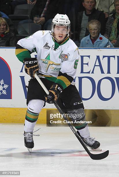 Guillaume Gelinas of the Val'Dor Foreurs skates against the London Knights in Game One of the 2014 Mastercard Memorial Cup at Budweiser Gardens on...