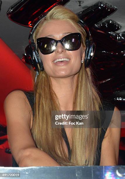 Paris Hilton performs during the VIP Room JW Marriott : Day 3 Paris Hilton DJ Set - The 67th Annual Cannes Film Festival on May 16, 2014 in Cannes,...