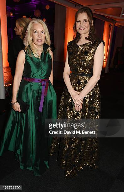 Amanda Nevill, CEO of the BFI, and Geena Davis attend the after party for "Suffragette" on the opening night of the BFI London Film Festival at Old...