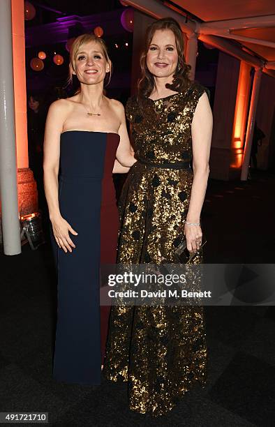 Anne-Marie Duff and Geena Davis attend the after party for "Suffragette" on the opening night of the BFI London Film Festival at Old Billingsgate...