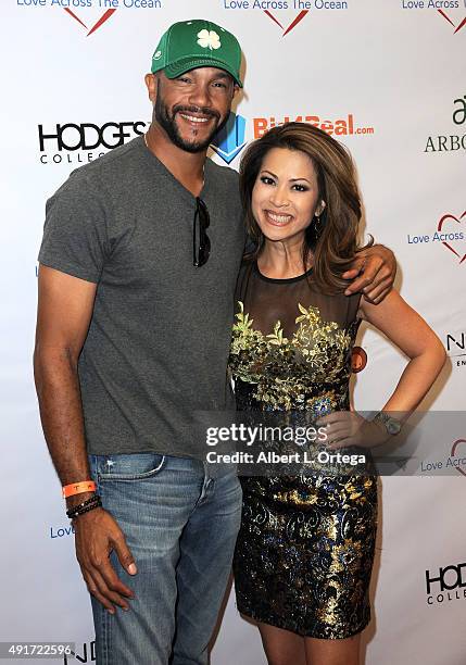 Actor Stephen Bishop and host/newscaster Leyna Nguyen at the Celebrity Poker Tournament To Benefit Love Across The Ocean held at Commerce Casino on...