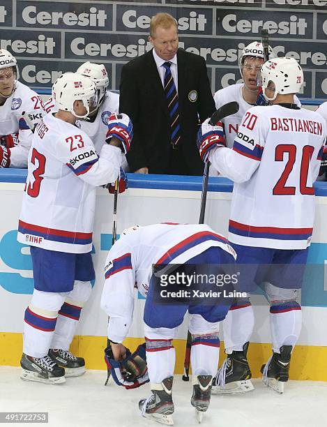 Head coach Roy Johansen of Norway during the 2014 IIHF World Championship between France and Norway at Chizhovka arena on may 17,2014 in Minsk,...