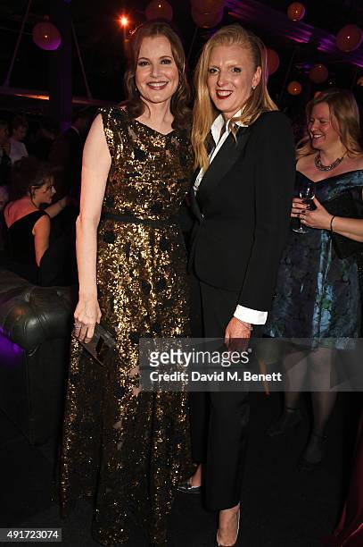 Geena Davis and Lisa Gregg attend the after party for "Suffragette" on the opening night of the BFI London Film Festival at Old Billingsgate Market...