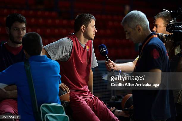 Bostjan Nachbar, #34 of FC Barcelona during the Turkish Airlines EuroLeague Final Four FC Barcelona Practice at Mediolanum Forum on May 17, 2014 in...
