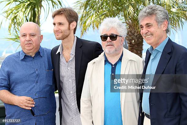 Agustin Almodovar, Damian Szifron, Pedro Almadovar and Hugo Sigman attend "Relatos Salvajes" photocall at the 67th Annual Cannes Film Festival on May...