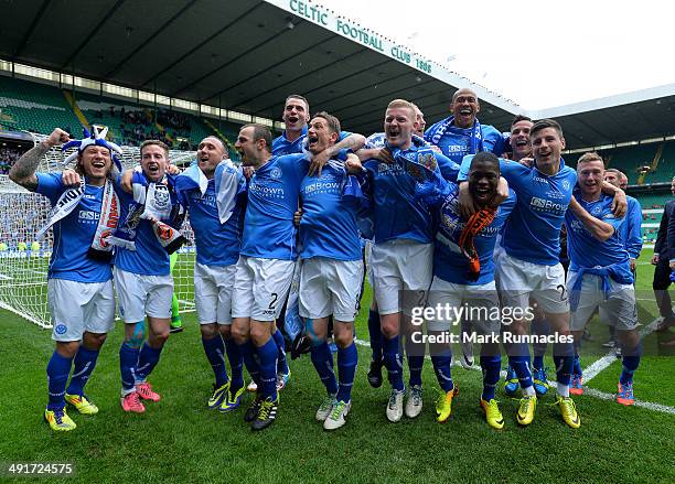 The St Johnstone team celebrate their victory over Dundee United during The William Hill Scottish Cup Final between St Johnstone and Dundee United at...