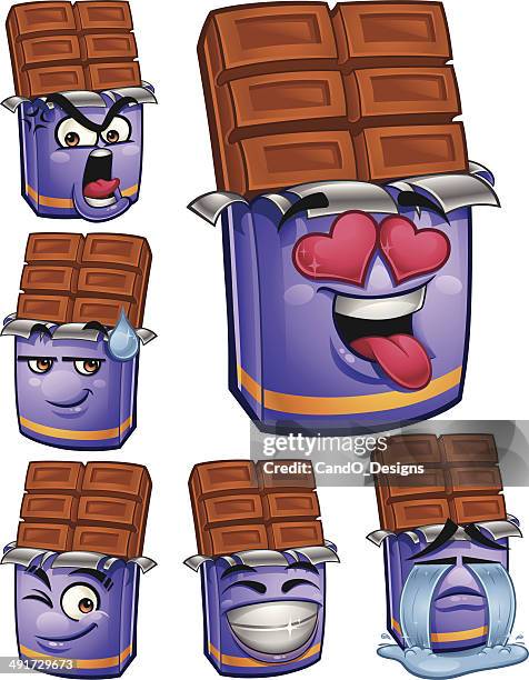 choco bar cartoon set - chocolate face stock illustrations