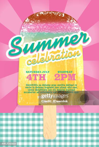 pastel picnic popsicle summer party template invitation design - popsicle sticks stock illustrations