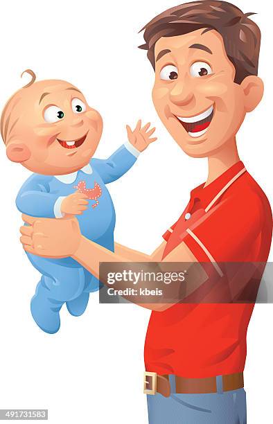 young father with baby - smiling baby white background stock illustrations
