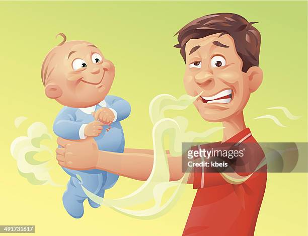 smelling baby - changing nappy stock illustrations
