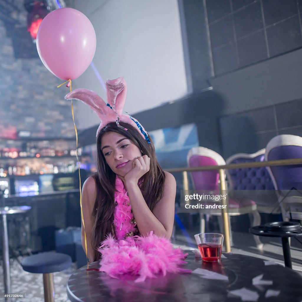 Sad woman at the end of a bachelorette party
