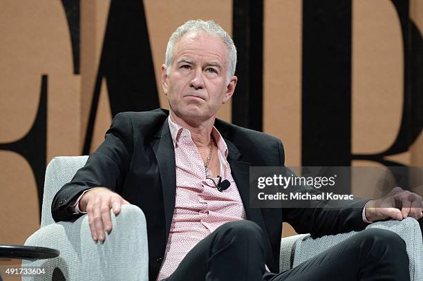 Tennis legend John McEnroe speaks onstage during "Ahead of the Curve - The Future of Sports Journalism" at the Vanity Fair New Establishment Summit...