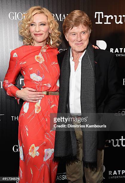 Actress Cate Blanchett and Robert Redford attend the Giorgio Armani and Cinema Society screening of Sony Pictures Classics' "Truth" at Museum of...