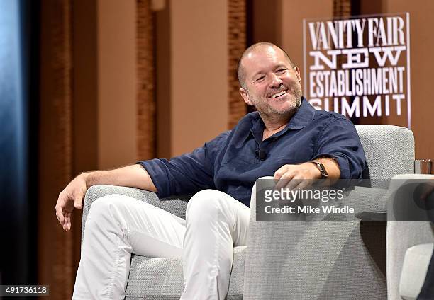 AppleChief Design Officer Jonathan Ive speak onstage during "Changing Worlds, Inventing Worlds" at the Vanity Fair New Establishment Summit at Yerba...