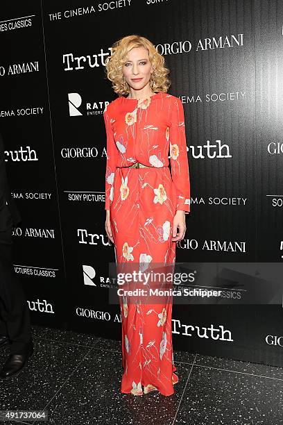 Actress Cate Blanchett the screening of Sony Pictures Classics' "Truth" hosted by Giorgio Armani and The Cinema Society at Museum of Modern Art on...