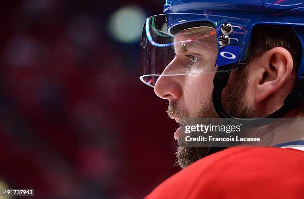 Thomas Vanek of the Montreal Canadiens warms up prior to the game against the New York Rangers in Game One of the Eastern Conference Final during the...