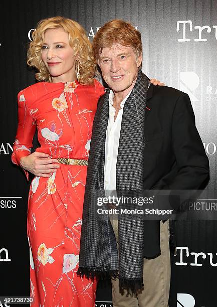 Actors Cate Blanchett and Robert Redford attend the screening of Sony Pictures Classics' "Truth" hosted by Giorgio Armani and The Cinema Society at...