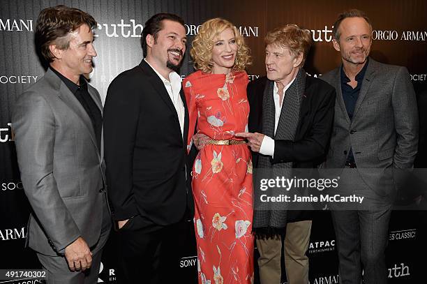 Dermot Mulroney, James Vanderbilt, Cate Blanchett, Robert Redford and John Benjamin Hickey attend the Giorgio Armani and Cinema Society screening of...