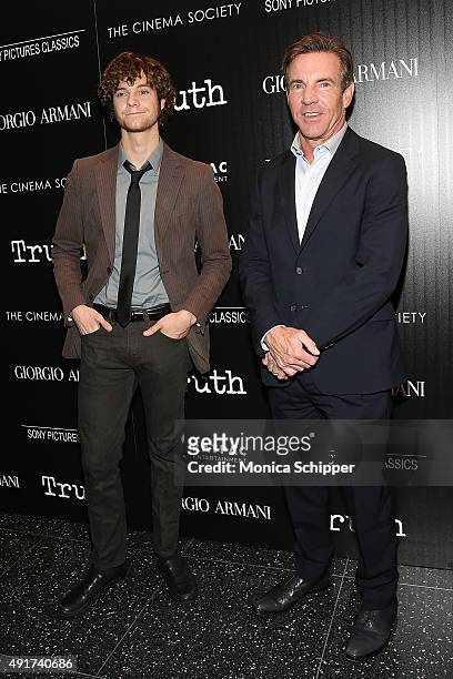 Jack Quaid and actor Dennis Quaid attend the screening of Sony Pictures Classics' "Truth" hosted by Giorgio Armani and The Cinema Society at Museum...