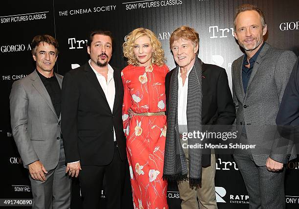 Actor Dermot Mulroney, director James Vanderbilt, actress Cate Blanchett, actor Robert Redford and actor John Benjamin Hickey attend the screening of...