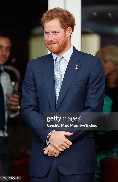 Prince Harry visits Paignton Rugby Club to present them with an RFU, Gold Standard Facilities Award on October 7, 2015 in Paignton, England.