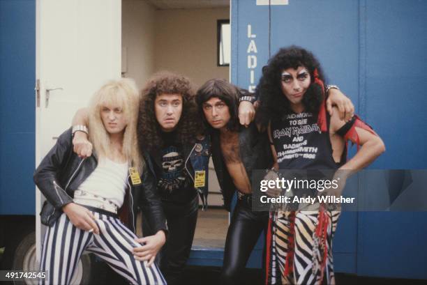 English spoof heavy metal band Bad News at the Reading Festival, 28th -30th August 1987. Left to right: comedians Adrian Edmondson , Nigel Planer ,...