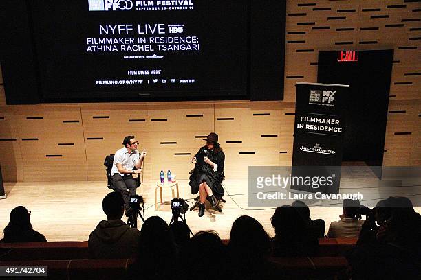 Athina Rachel Tsangari and Eric Kohn attend the 53rd New York Film Festival NYFF live with Athina Rachel Tsangari at Elinor Bunin Munroe Film Center...