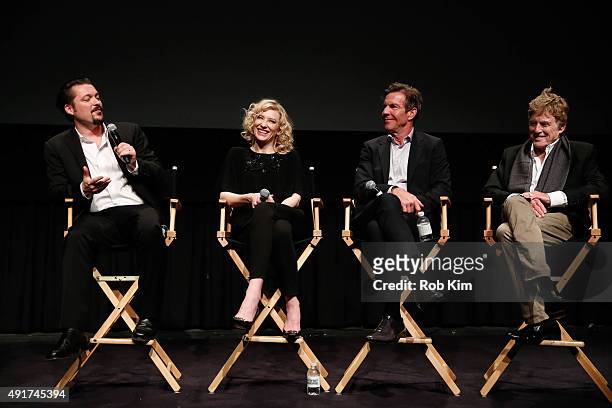 Director James Vanderbilt, Cate Blanchett, Dennis Quaid and Robert Redford attend a panel discussion following the official Academy Screening of...