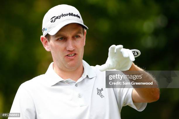 Brendon Todd prepares to hit his tee shot on the first hole during the third round of the HP Byron Nelson Championship at the TPC Four Seasons on May...