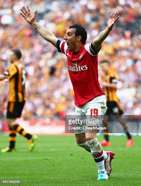 Santi Cazorla of Arsenal reacts during the FA Cup with Budweiser Final match between Arsenal and Hull City at Wembley Stadium on May 17, 2014 in...
