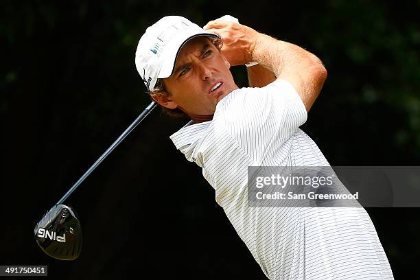 Charles Howell III plays his tee shot on the first hole during the third round of the HP Byron Nelson Championship at the TPC Four Seasons on May 17,...