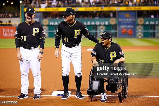 Jung Ho Kang of the Pittsburgh Pirates is seen on the field prior to the National League Wild Card game between the Pittsburgh Pirates and the...