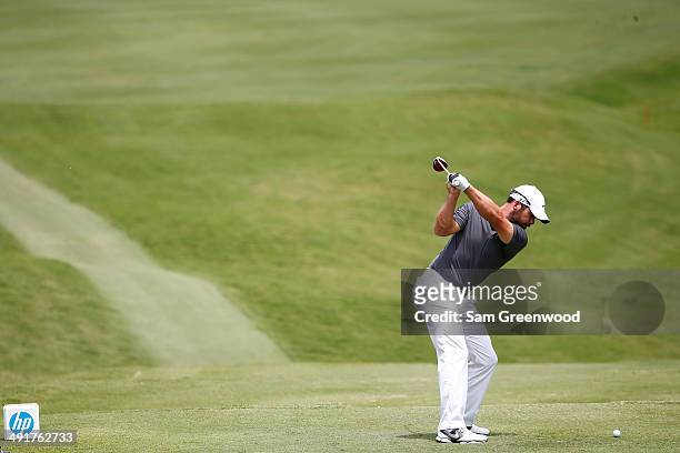 Paul Casey of England plays his tee shot on the second hole during the third round of the HP Byron Nelson Championship at the TPC Four Seasons on May...