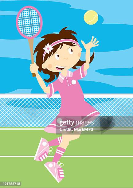 cute cartoon tennis girl - lob stock illustrations