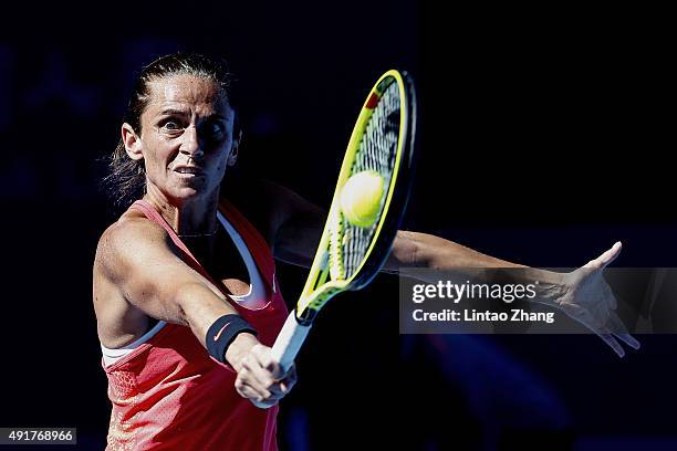 Roberta Vinci of Italy returns a shot against Bethanie Mattek-Sands of the United States during the Women's singles Second round match on day six of...