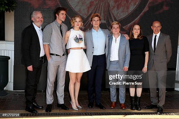 Director Francis Lawrence, actors Liam Hemsworth, Jennifer Lawrence, Sam Claflin, Josh Hutcherson, producers Nina Jacobson and Jon Kilik lattend the...