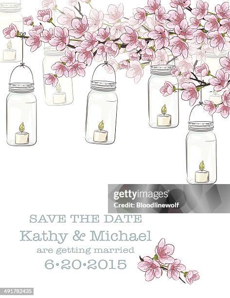 ilustraciones, imágenes clip art, dibujos animados e iconos de stock de mason frascos & flores invitación de boda - wedding invitation