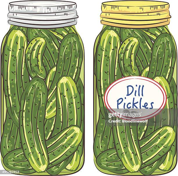 jars of dill pickles - pickle jar stock illustrations