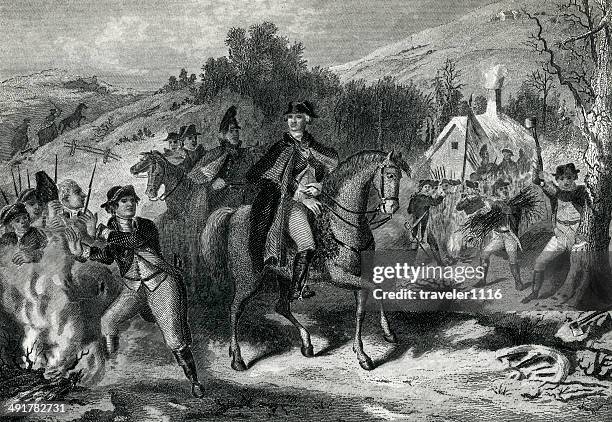 george washington at valley forge - valley forge pa stock illustrations