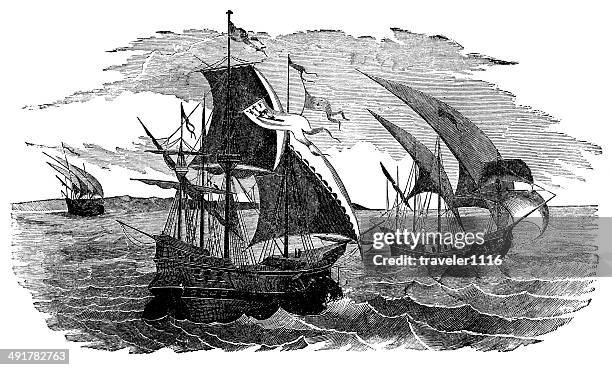 illustrations, cliparts, dessins animés et icônes de cortez la flotte de la voile à mexico - culture espagnole