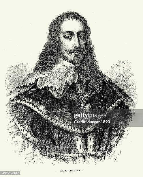 king charles i - long beard stock illustrations