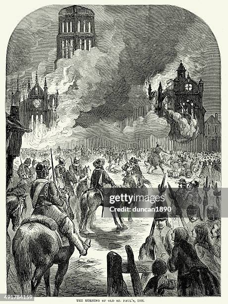 illustrations, cliparts, dessins animés et icônes de brûler de la vieille ville de st paul - london fire