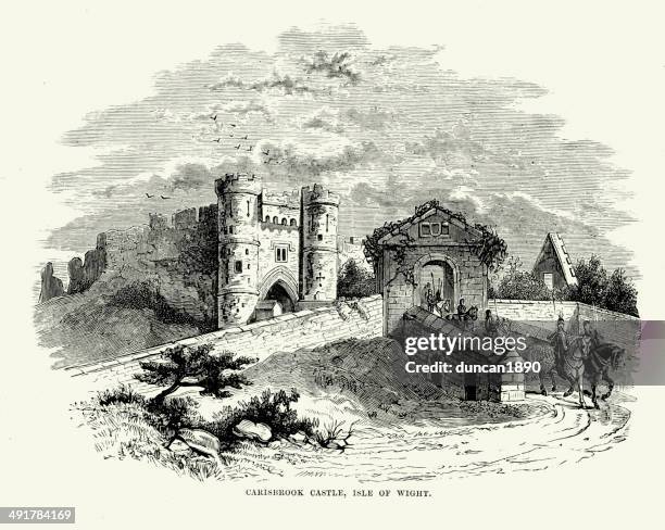 carisbrook castle - bailey castle stock illustrations