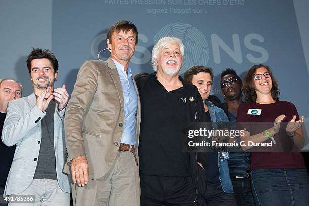 Paul Watson and Nicolas Hulot foundation hold the conference ' L'appel de Nicolas Hulot' at Le Grand Rex on October 7, 2015 in Paris, France.