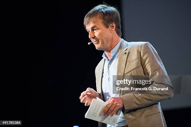 Nicolas Hulot foundation holds the conference ' L'appel de Nicolas Hulot' at Le Grand Rex on October 7, 2015 in Paris, France.