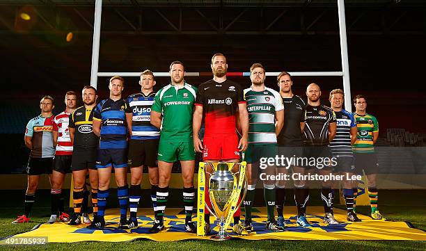 Nick Evans of Harlequins, Henry Trinder of Gloucester Rugby, Matt Mullan of Wasps, GJ Van Veltze of Worcester Warriors, Stuart Hooper of Bath Rugby,...