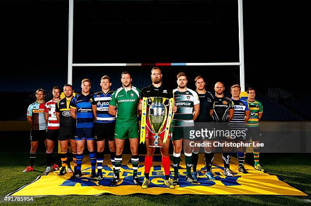 Nick Evans of Harlequins, Henry Trinder of Gloucester Rugby, Matt Mullan of Wasps, GJ Van Veltze of Worcester Warriors, Stuart Hooper of Bath Rugby,...
